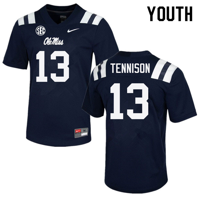 Youth #13 Ladarius Tennison Ole Miss Rebels College Football Jerseys Sale-Navy - Click Image to Close